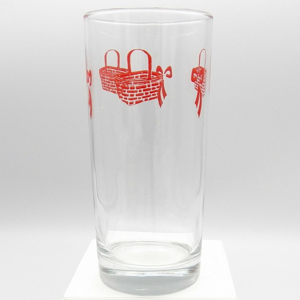 Longaberger Tall Cooler Tumbler Glass Red Basket and Bow Early Homestead Gift